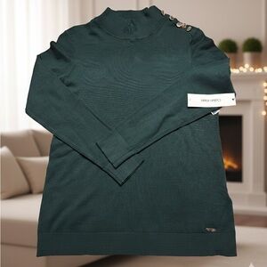 Calvin Klein Dark Green Knit Top with Shoulder Buttons